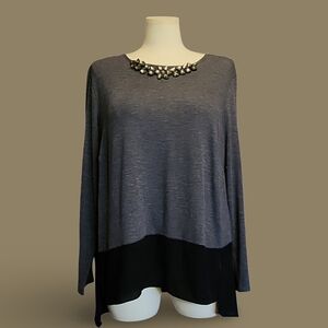 ★Alyx Charcoal and Black Women's Blouse With Rhinestone Collar 2x Fairy Boujee★